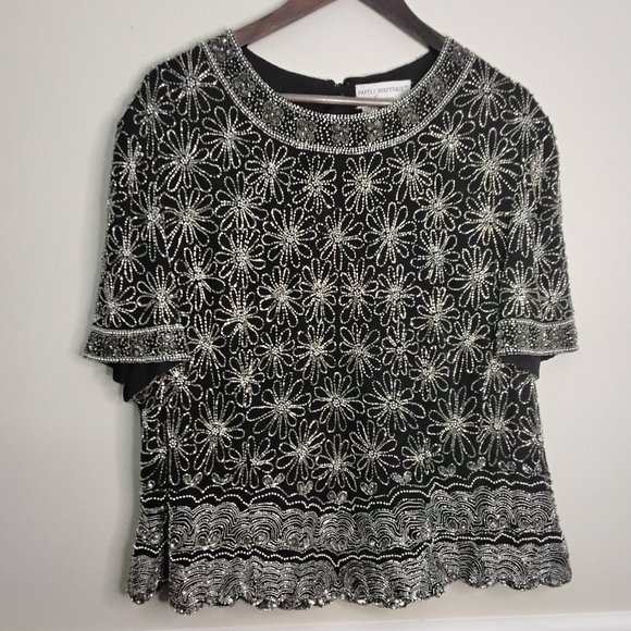 PAPELL Evening Boutique Silk Beaded Top 3x - Picture 1 of 3